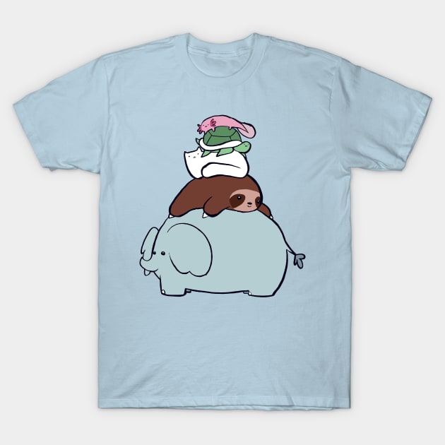 Elephant Sloth Cat Turtle Axolotl T-Shirt by saradaboru